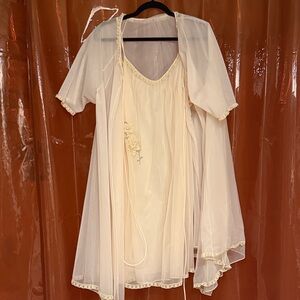 Elegant Sheer Cream Nightgown Dress with Matching Overlay
